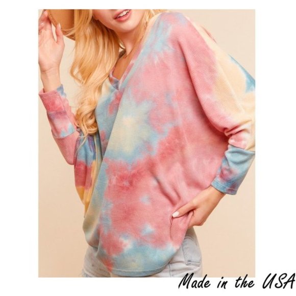 Tops - V-NECK 3Q DOLMAN SLEEVE TIE DYE  SLOUCHY